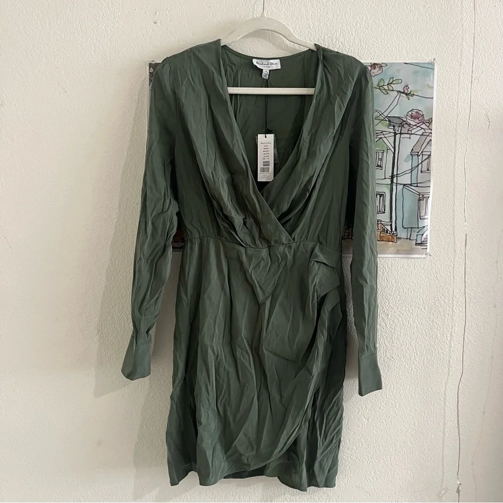 Michael Stars Mary Wrap Dress – Tarragon Green, Size M - Picture 1 of 8